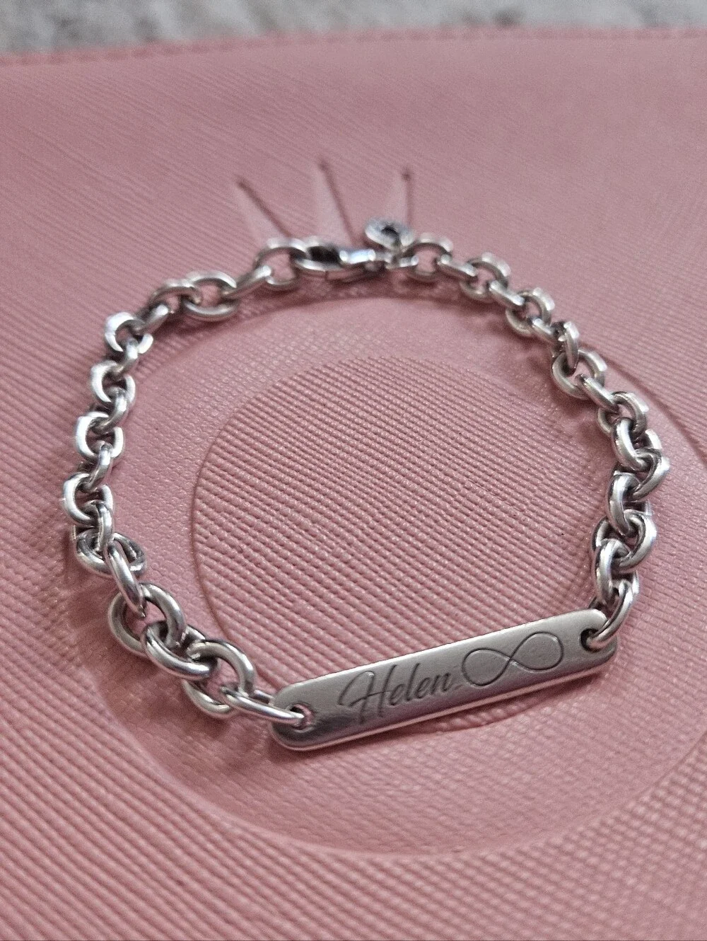 Pandora Sterling Silver Bar Chain Bracelet - 'Helen' Engraving Lenght 6.3